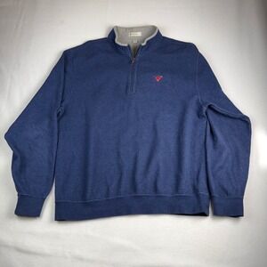Peter Millar Mens Large Blue 100% Cotton Quarter Zip Fox Golf Pullover Sweater